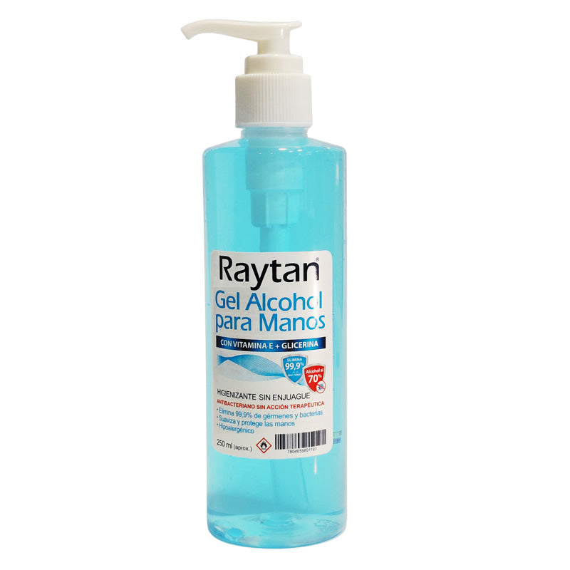 GEL ALCOHOL HIGIENIZANTE DE MANOS RAYTAN CON GLICERINA Y VITAMINA E Frasco 250mL