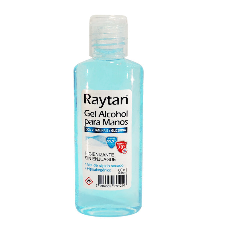 GEL ALCOHOL HIGIENIZANTE DE MANOS RAYTAN CON GLICERINA Y VITAMINA E Frasco 60mL