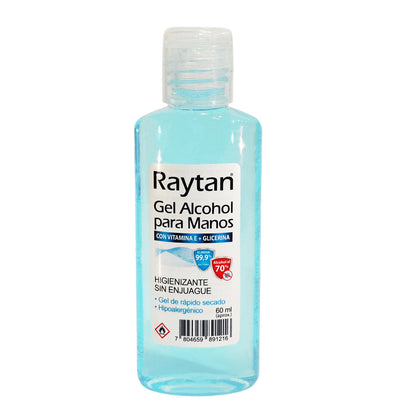 GEL ALCOHOL HIGIENIZANTE DE MANOS RAYTAN CON GLICERINA Y VITAMINA E Frasco 60mL