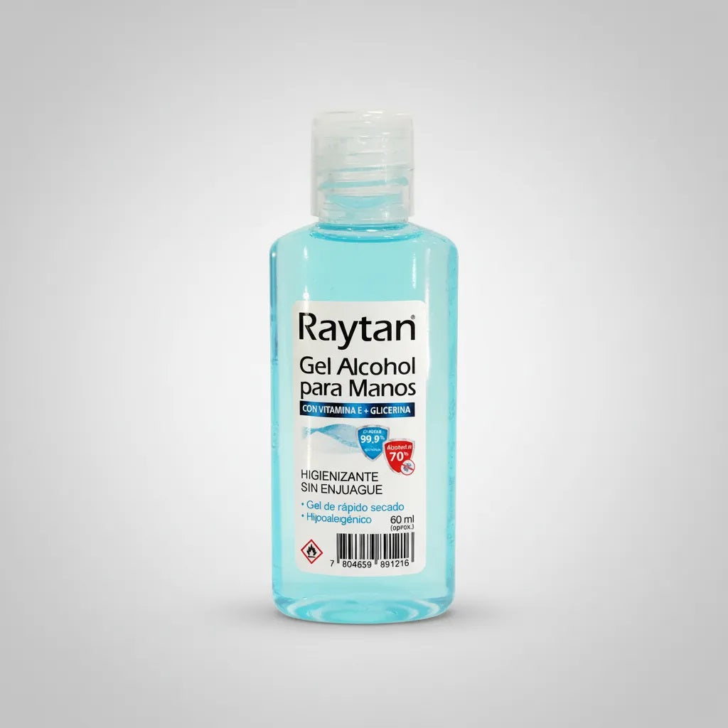 GEL ALCOHOL HIGIENIZANTE DE MANOS RAYTAN CON GLICERINA Y VITAMINA E Frasco 60mL